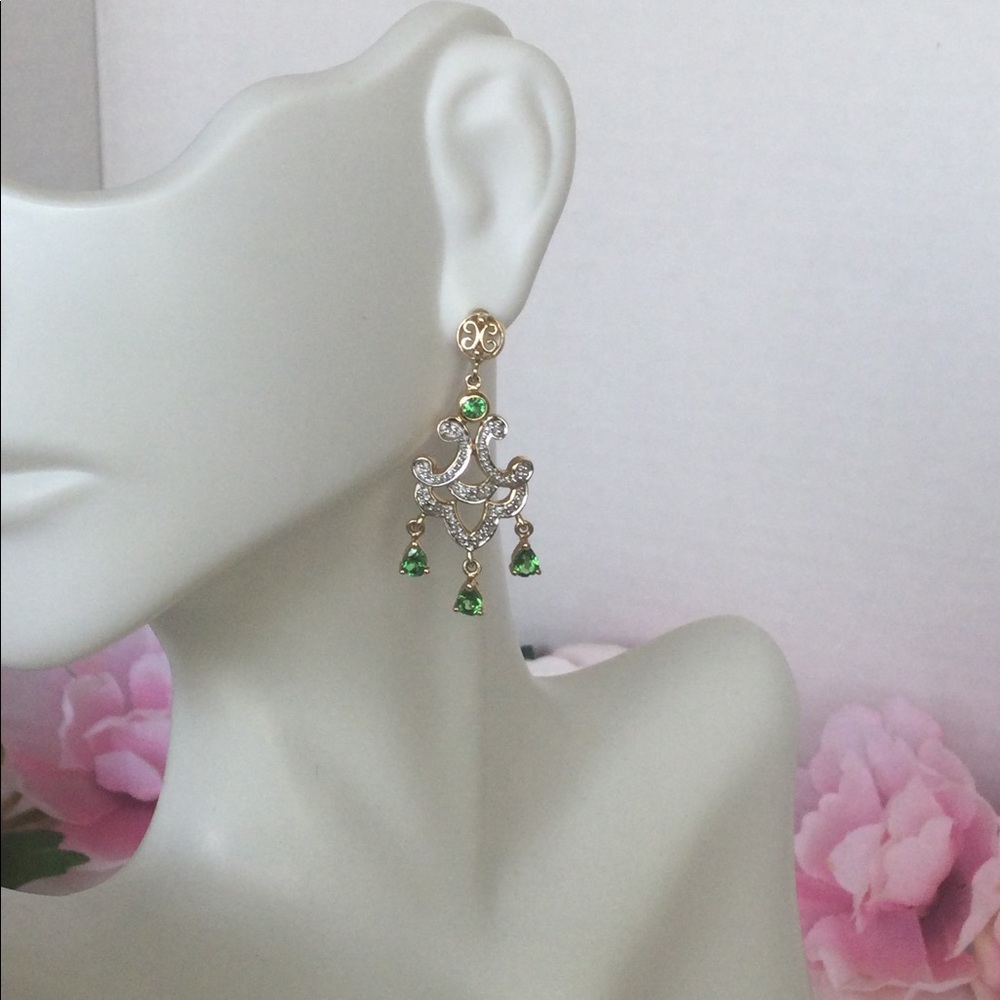 14k, Rare Tsavorite Green Garnet Chandelier Earrings. - Picture 5 of 6